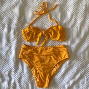 Yellow Boucle high-waist bikini with bandeau top